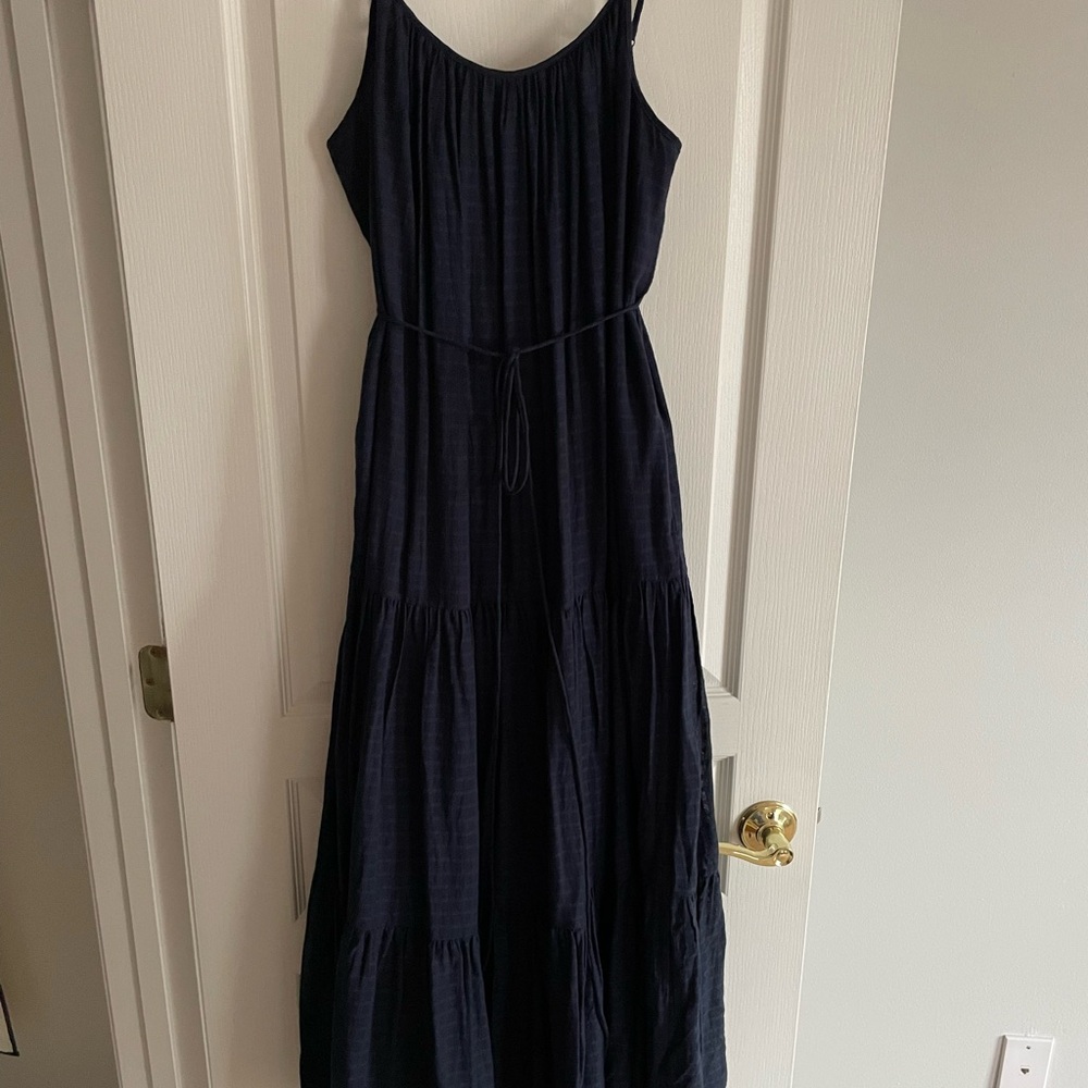 Sexy navy maxi dress! Very low back! Flowy gauze material with pockets!